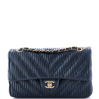 Chanel Coco Pleats Classic Double Flap Bag Pleated Crumpled Calfskin Medium