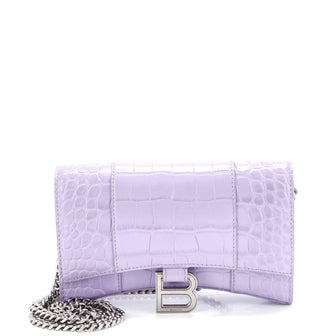 Balenciaga Hourglass Chain Wallet Crocodile Embossed Leather