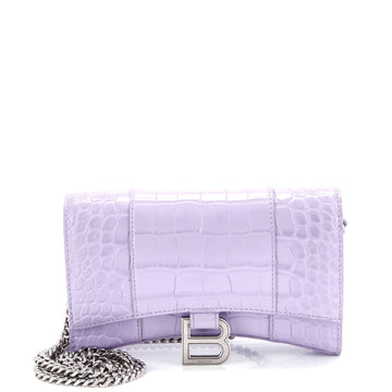 Balenciaga Hourglass Chain Wallet Crocodile Embossed Leather