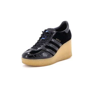 Gucci x Adidas Women's Gazelle Wedge Sneakers Velvet and Crocodile Embossed Leather with Rubber