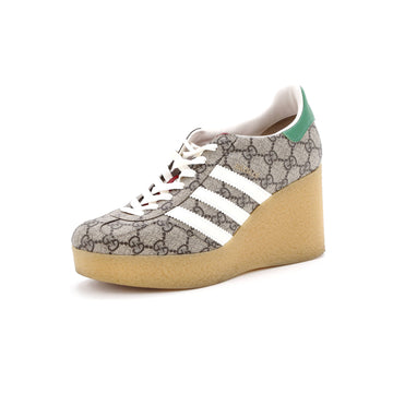 Gucci x Adidas Women's Gazelle Wedge Sneakers GG Coated Canvas with Rubber