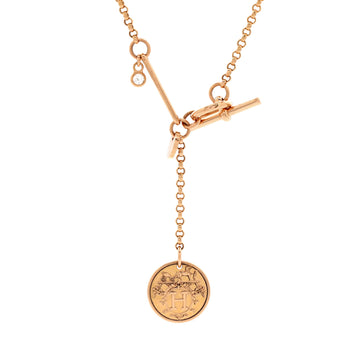 Hermes Ex-Libris Pendant Necklace 18K Rose Gold with Diamond Small