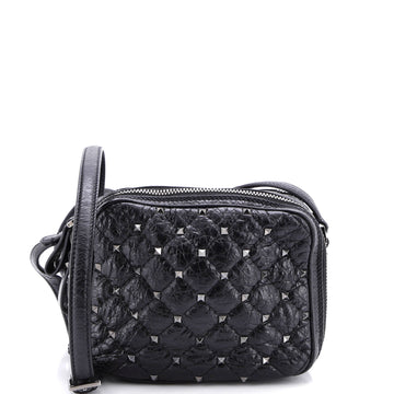 Valentino Garavani Rockstud Double Zip Camera Bag Quilted Crackled Leather