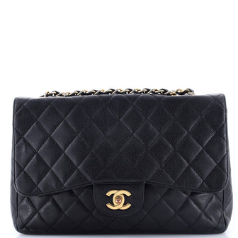 Chanel Vintage Classic Single Flap Bag Quilted Caviar Jumbo