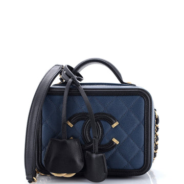 Chanel Filigree Vanity Case Quilted Caviar Small