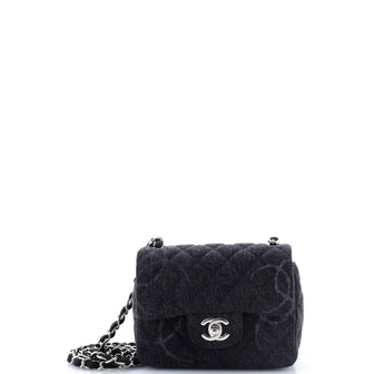 Chanel Square Classic Single Flap Bag Quilted CC Printed Denim Mini