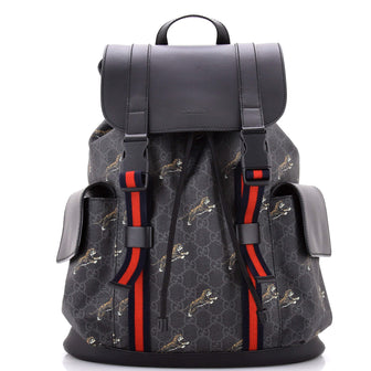 Gucci Double Pocket Buckle Backpack Printed GG Coated Canvas Large