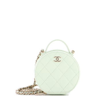 Chanel Handle with Care Round Vanity Case with Chain Quilted Caviar Small