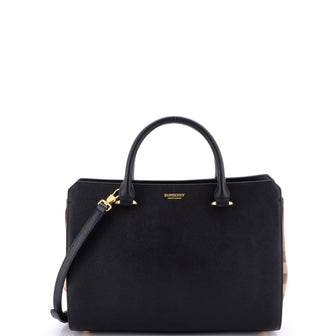 Burberry Banwell Tote Leather and House Check Canvas Small