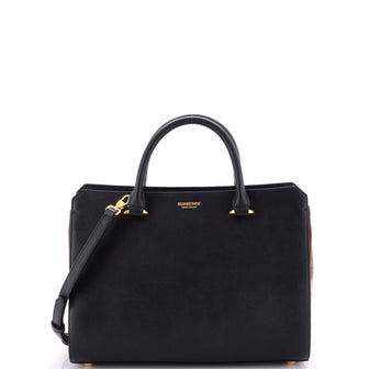 Burberry Banwell Tote Leather and House Check Canvas Small