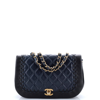 Chanel Bicolor Braided Saddle Flap Bag Quilted Lambskin Small
