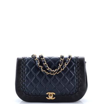 Chanel Bicolor Braided Saddle Flap Bag Quilted Lambskin Small
