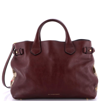 Burberry Banner Tote Leather and House Check Canvas Medium