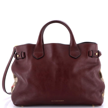 Burberry Banner Tote Leather and House Check Canvas Medium