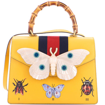 Gucci Web Falena Moth Top Handle Bag Printed Leather Medium