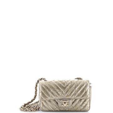 Chanel Classic Single Flap Bag Chevron Crumpled Metallic Patent Mini