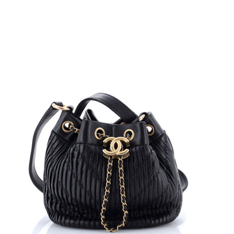 Chanel Coco Pleats Drawstring Bag Pleated Crumpled Calfskin Small
