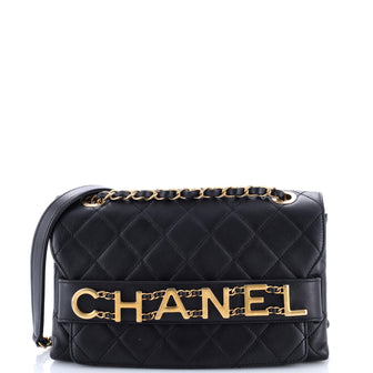 Chanel Logo Enchained Flap Bag Quilted Calfskin Medium