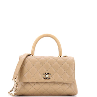 Chanel Coco Top Handle Bag Quilted Caviar with Lizard Embossed Handle Mini