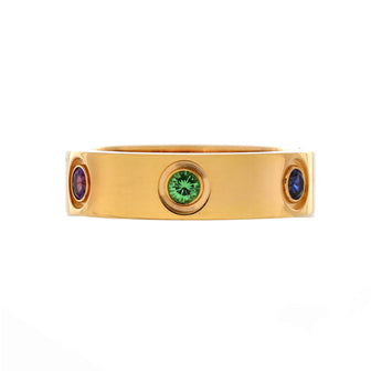 Cartier Love 6 Stone Band Ring 18K Yellow Gold with Sapphires, Amethyst, and Garnets