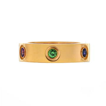 Cartier Love 6 Stone Band Ring 18K Yellow Gold with Sapphires, Amethyst, and Garnets