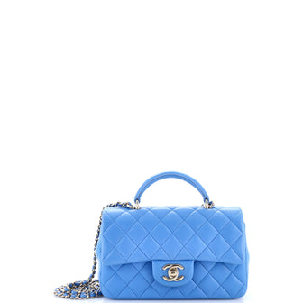 Chanel Classic Single Flap Top Handle Bag Quilted Lambskin Mini