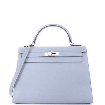 Hermes Kelly Handbag Blue Epsom with Palladium Hardware 32
