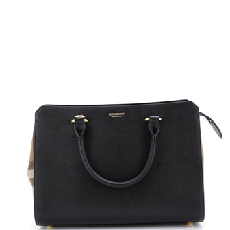 Burberry Banwell Tote Leather and House Check Canvas Small