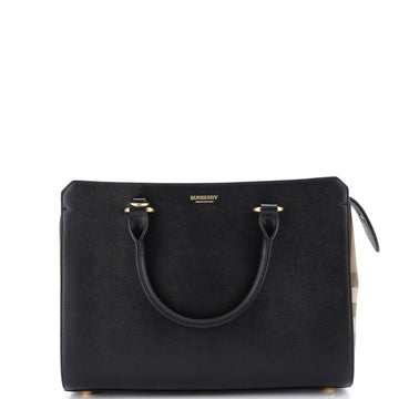 Burberry Banwell Tote Leather and House Check Canvas Small