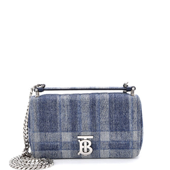 Burberry Lola Crossbody Bag Quilted Printed Denim Small