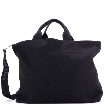 Prada Embossed Triangle Logo Convertible Tote Canvas Large