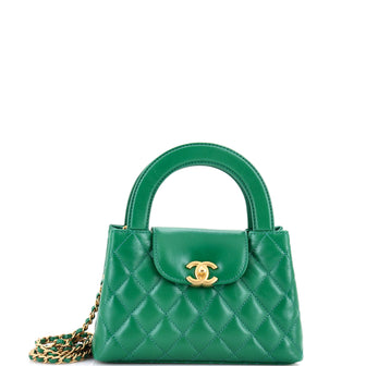 Chanel Kelly Top Handle Shopping Bag Quilted Shiny Aged Calfskin Mini