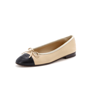 Chanel Women's CC Cap Toe Bow Ballerina Flats Leather