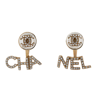Chanel CHA-NEL Drop CC Stud Earrings Metal with Crystals and Faux Pearls