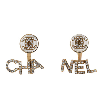Chanel CHA-NEL Drop CC Stud Earrings Metal with Crystals and Faux Pearls