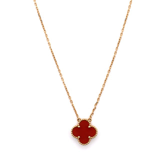 Van Cleef & Arpels Vintage Alhambra Pendant Necklace 18K Yellow Gold and Carnelian