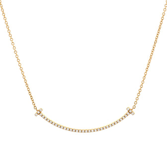 Tiffany & Co. T Smile Pendant Necklace 18K Yellow Gold and Diamonds Small