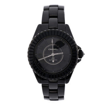 Chanel J12 Noir Limited Edition Automatic Watch Ceramic and Stainless Steel with Baguette Sapphire Bezel 33