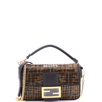 Fendi Baguette NM Bag Sequin Embellished Zucca Canvas Mini