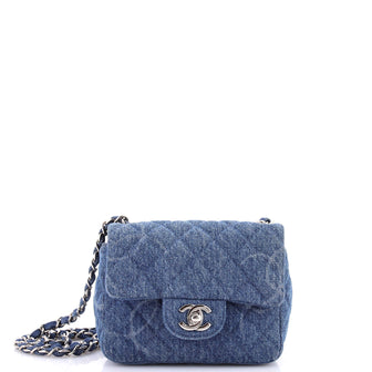 Chanel Square Classic Single Flap Bag Quilted CC Printed Denim Mini