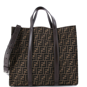 Fendi Convertible Open Tote Zucca Jacquard Fabric and Leather Large
