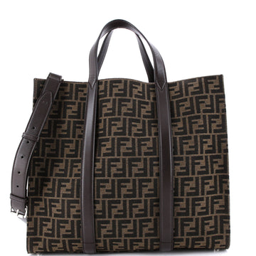 Fendi Convertible Open Tote Zucca Jacquard Fabric and Leather Large