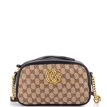 Gucci GG Marmont Shoulder Bag Diagonal Quilted GG Canvas with Leather Small
