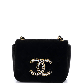 Chanel Crystal CC Full Flap Bag Quilted Velvet Mini