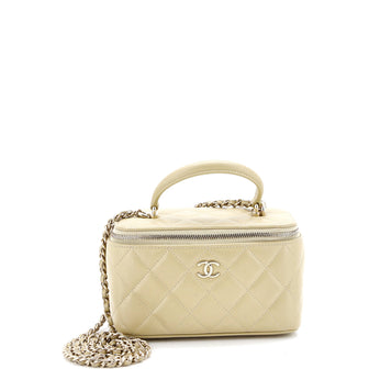 Chanel Classic Top Handle Vanity Case with Chain Quilted Lambskin Small