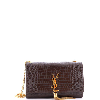 Saint Laurent Classic Monogram Tassel Crossbody Bag Crocodile Embossed Leather Medium