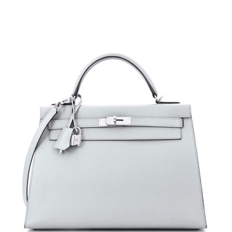 Hermes Kelly Handbag Blue Epsom with Palladium Hardware 32