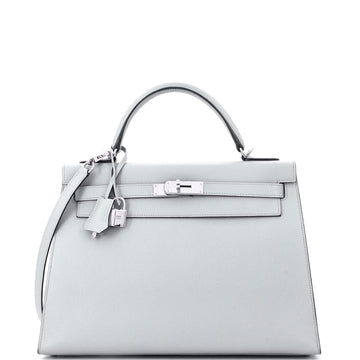 Hermes Kelly Handbag Blue Epsom with Palladium Hardware 32