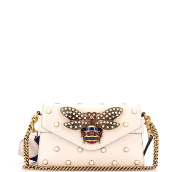 Gucci Broadway Pearly Bee Shoulder Bag Embellished Leather Mini