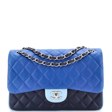 Chanel Tricolor Classic Double Flap Bag Quilted Lambskin Jumbo
